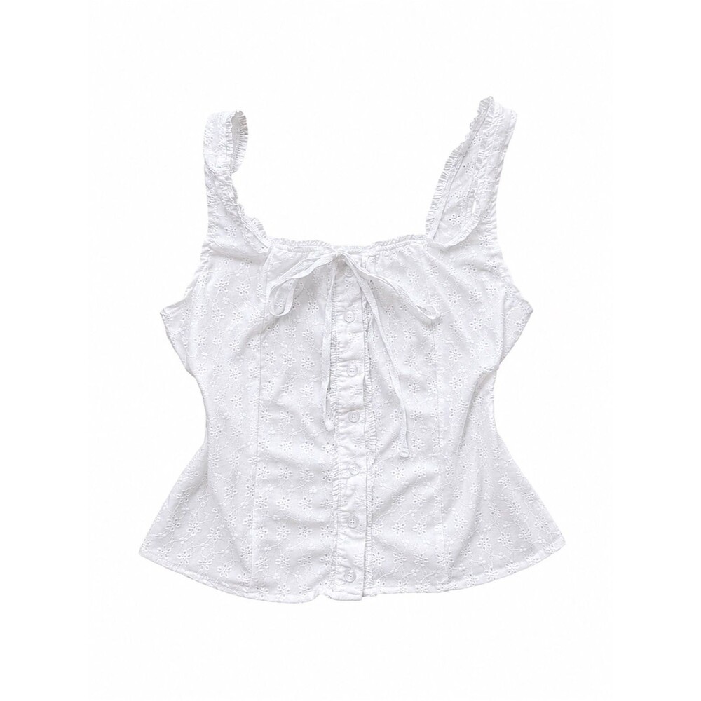 Coquette White Eyelet Lace Tie Front Tank Top S